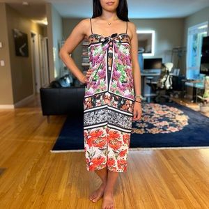 Clover canyon spaghetti strap bright floral print midi dress